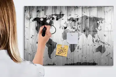 Mapa světa na dřevě popisovatelná magnetická tabule