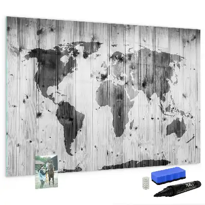 Mapa světa na dřevě popisovatelná magnetická tabule