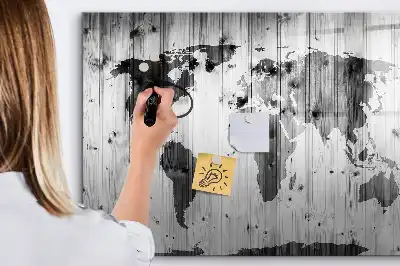 Mapa světa na dřevě popisovatelná magnetická tabule