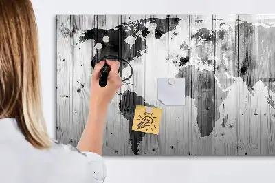 Mapa světa na dřevě popisovatelná magnetická tabule