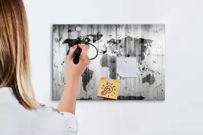 Mapa světa na dřevě popisovatelná magnetická tabule
