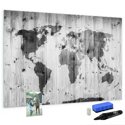 Mapa světa na dřevě popisovatelná magnetická tabule