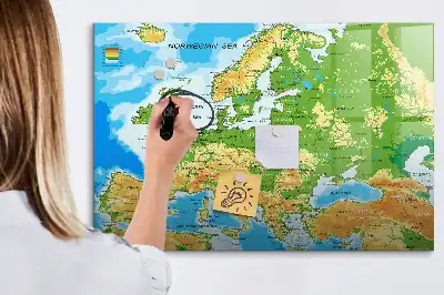 Geografická mapa světa popisovatelná magnetická tabule