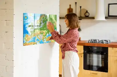 Geografická mapa světa popisovatelná magnetická tabule