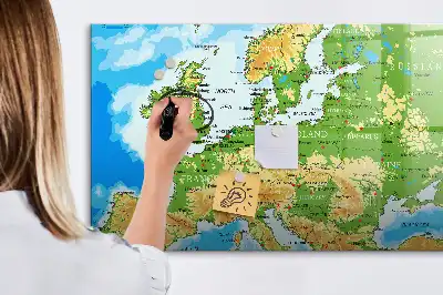 Geografická mapa světa popisovatelná magnetická tabule