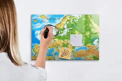Geografická mapa světa popisovatelná magnetická tabule
