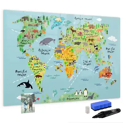 Magnetická kreslící tabule mapa světa se zvířaty