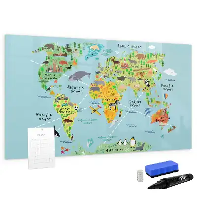 Magnetická kreslící tabule mapa světa se zvířaty