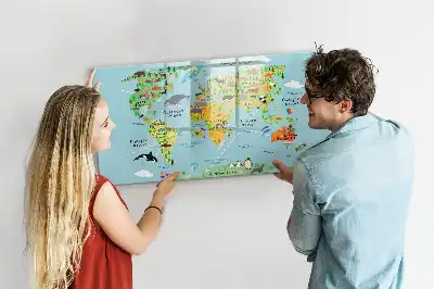 Magnetická kreslící tabule mapa světa se zvířaty