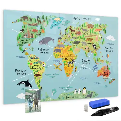 Magnetická kreslící tabule mapa světa se zvířaty