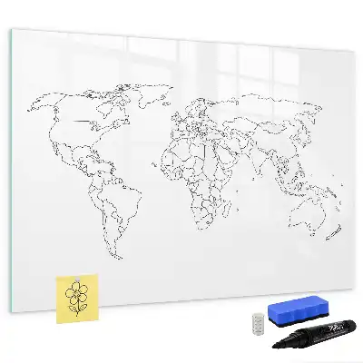 Magnetická tabule s mapou světa popisovatelná obrysová mapa