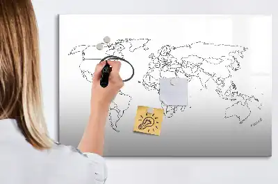 Magnetická tabule s mapou světa popisovatelná obrysová mapa