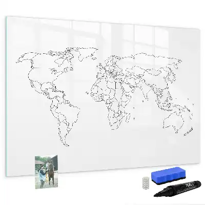 Magnetická tabule s mapou světa popisovatelná obrysová mapa
