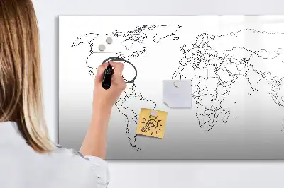 Magnetická tabule s mapou světa popisovatelná obrysová mapa