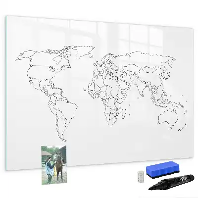 Magnetická tabule s mapou světa popisovatelná obrysová mapa