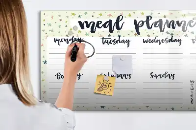 Popisovatelná magnetická tabule s motivem hvězdného týdenního menu