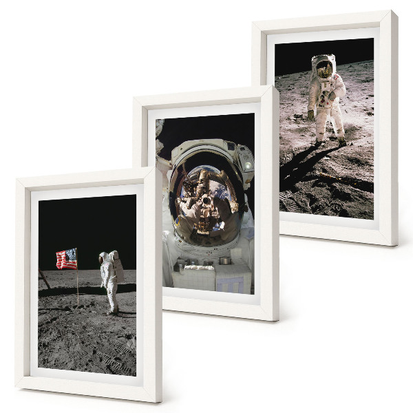 Sada tří obrazů Fotografie přistání astronautů na Měsíci