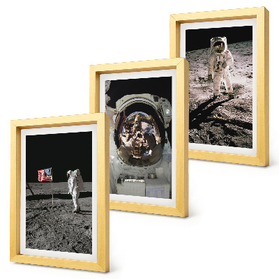 Sada tří obrazů Fotografie přistání astronautů na Měsíci