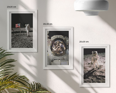 Sada tří obrazů Fotografie přistání astronautů na Měsíci