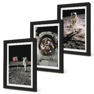 Sada tří obrazů Fotografie přistání astronautů na Měsíci