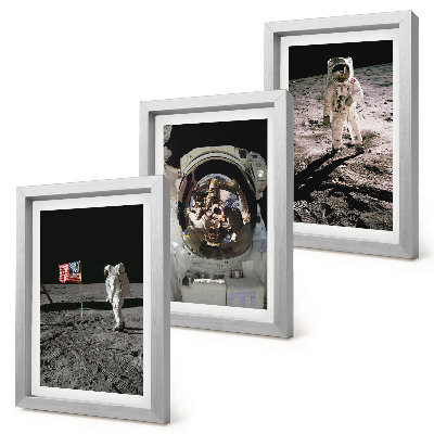 Sada tří obrazů Fotografie přistání astronautů na Měsíci