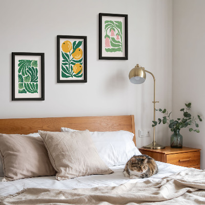 Vícedílný obraz v rámu Minimalistické rostlinné vzory s plody a listy