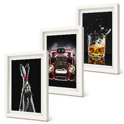 Sada obrazů na zeď Ženské nohy s růží, starým autem a sklenicí whisky