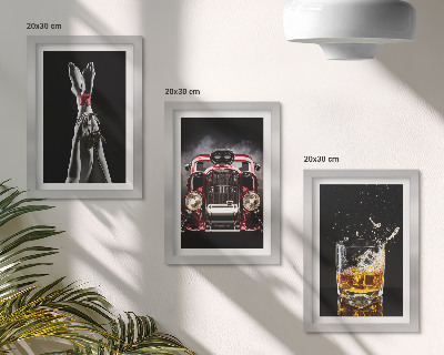 Sada obrazů na zeď Ženské nohy s růží, starým autem a sklenicí whisky