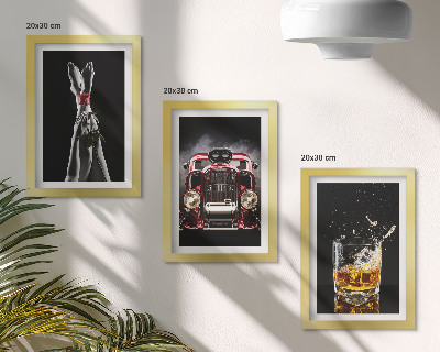 Sada obrazů na zeď Ženské nohy s růží, starým autem a sklenicí whisky