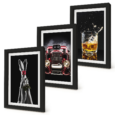 Sada obrazů na zeď Ženské nohy s růží, starým autem a sklenicí whisky
