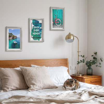 Vícedílný obraz v rámu Výhled na moře s inspirativním nápisem na lodi a kole