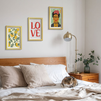 Sada obrazů na zeď Citrony s nápisem LOVE namalovaný portrét Fridy Kahlo