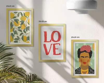 Sada obrazů na zeď s motivem citrónů a portrétu Fridy Kahlo s nápisem LOVE