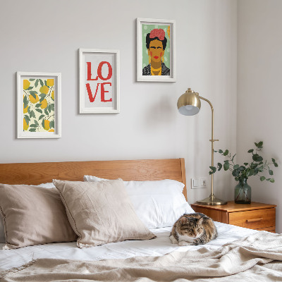Sada obrazů na zeď Citrony s nápisem LOVE namalovaný portrét Fridy Kahlo