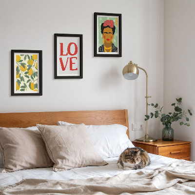 Sada obrazů na zeď Citrony s nápisem LOVE namalovaný portrét Fridy Kahlo