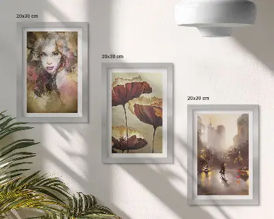 Sada obrazů na zeď abstraktní portrét ženy, květiny a město v dešti
