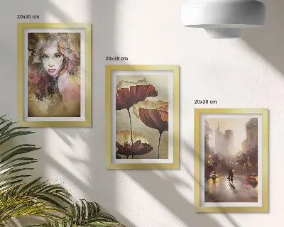Sada obrazů na zeď abstraktní portrét ženy, květiny a město v dešti