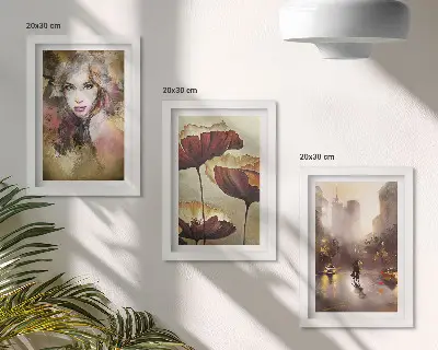 Sada obrazů na zeď abstraktní portrét ženy, květiny a město v dešti