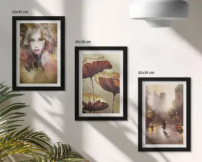 Sada obrazů na zeď abstraktní portrét ženy, květiny a město v dešti