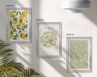 Vícedílný obraz v rámu citronové motivy s bylinkami a listy rostlin