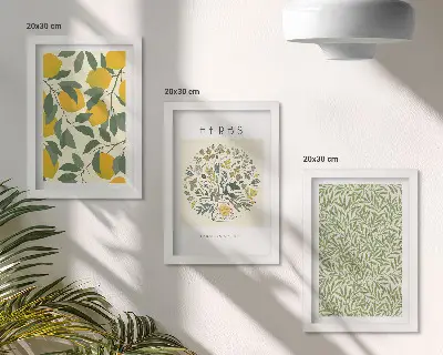 Vícedílný obraz v rámu citronové motivy s bylinkami a listy rostlin