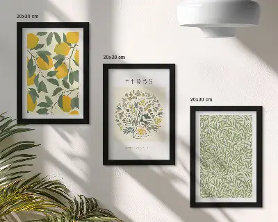 Vícedílný obraz v rámu citronové motivy s bylinkami a listy rostlin