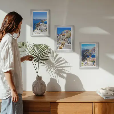 Vícedílný obraz v rámu pohled na krajinářskou architekturu města Oia na řeckém ostrově Santorini
