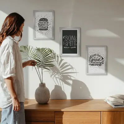 Vícedílný obraz v rámu grafika se slogany o jídle a kulinářství