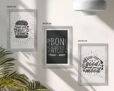 Vícedílný obraz v rámu grafika se slogany o jídle a kulinářství
