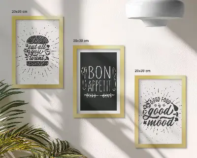 Vícedílný obraz v rámu grafika se slogany o jídle a kulinářství