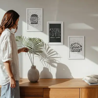 Vícedílný obraz v rámu grafika se slogany o jídle a kulinářství