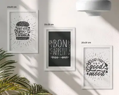 Vícedílný obraz v rámu grafika se slogany o jídle a kulinářství