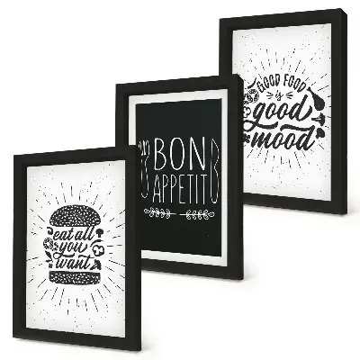 Vícedílný obraz v rámu grafika se slogany o jídle a kulinářství