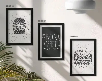 Vícedílný obraz v rámu grafika se slogany o jídle a kulinářství